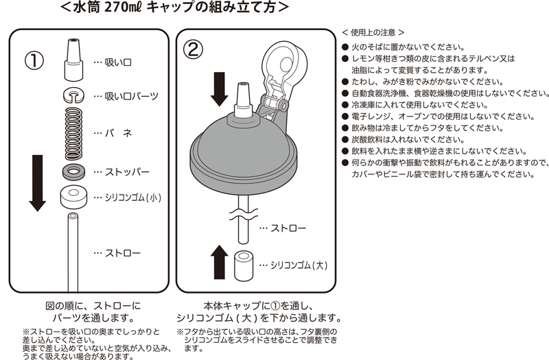 水筒270mlキャップの組み立て方について